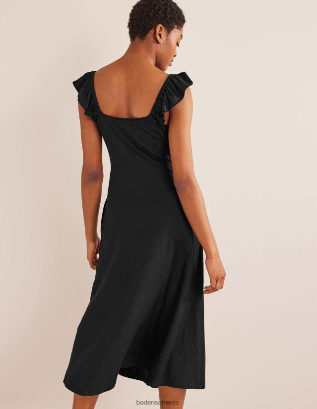 Boden Frauen Midikleid aus Jersey mit Rüschendetail VH86PT1327 Kleidung Schwarz