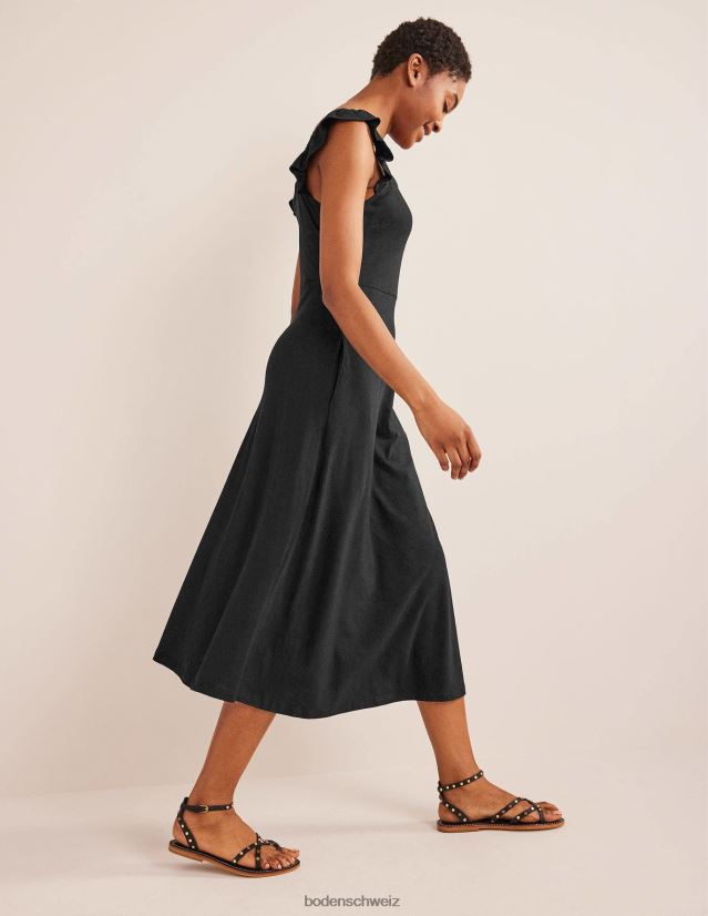 Boden Frauen Midikleid aus Jersey mit Rüschendetail VH86PT1327 Kleidung Schwarz
