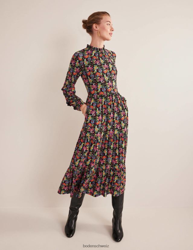 Boden Frauen Midikleid aus Jersey mit Stufeneinsatz VH86PT1577 Kleidung Multi- und Nelkengarten