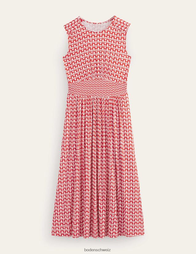 Boden Frauen Midikleid aus Jersey mit Taillendetail VH86PT2157 Kleidung Zinnoberrot und Tulpenpop