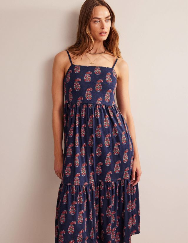 Boden Frauen Midikleid aus Jersey mit Trägern VH86PT1532 Kleidung helles Marineblau und süßes Paisley