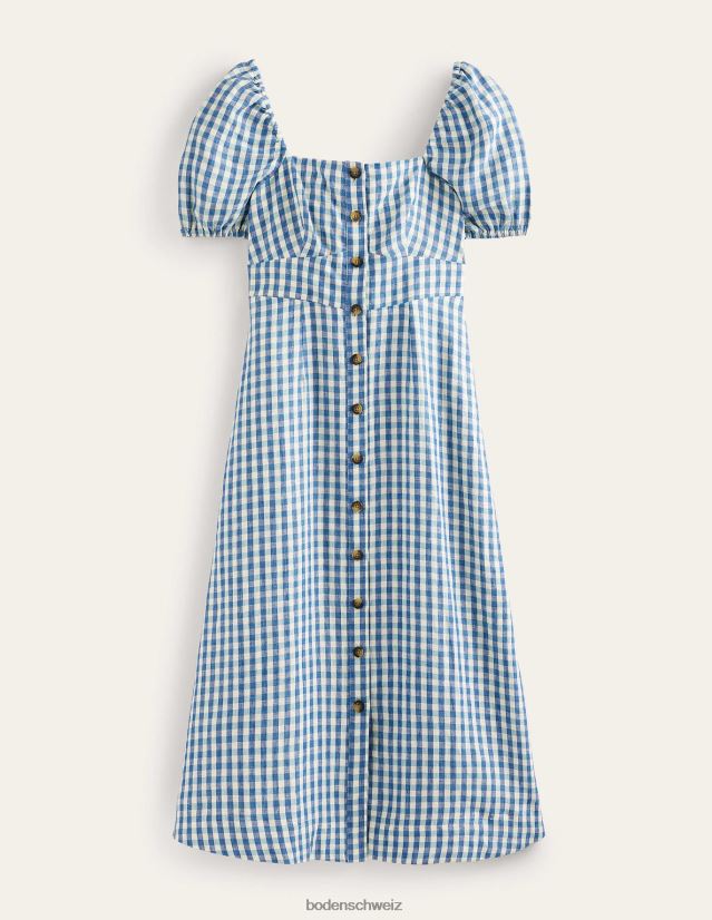 Boden Frauen Midikleid aus Leinen mit eckigem Ausschnitt VH86PT65 Kleidung Ritterspornblau und Gingham