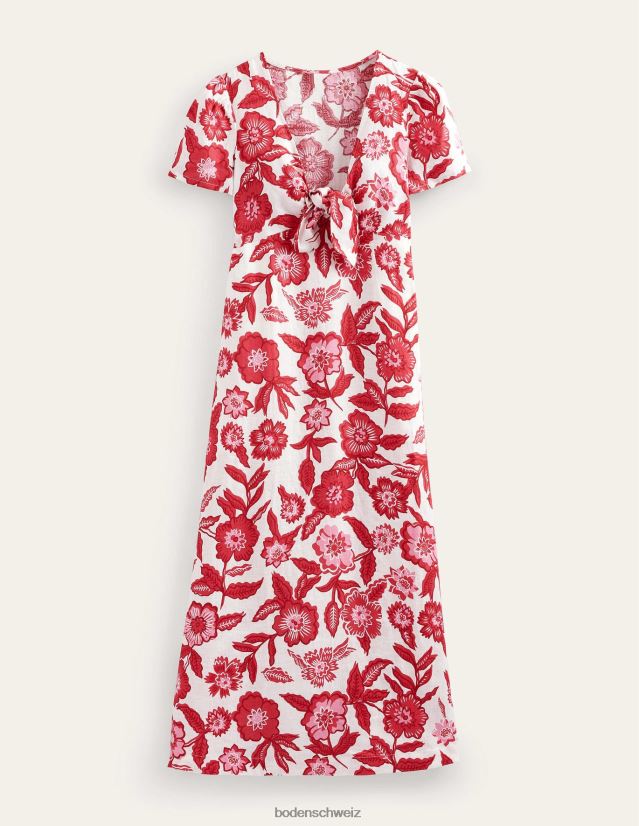 Boden Frauen Midikleid aus Leinen zum Binden vorne VH86PT29 Kleidung Pop-Pfingstrose und Stiefmütterchenblüte