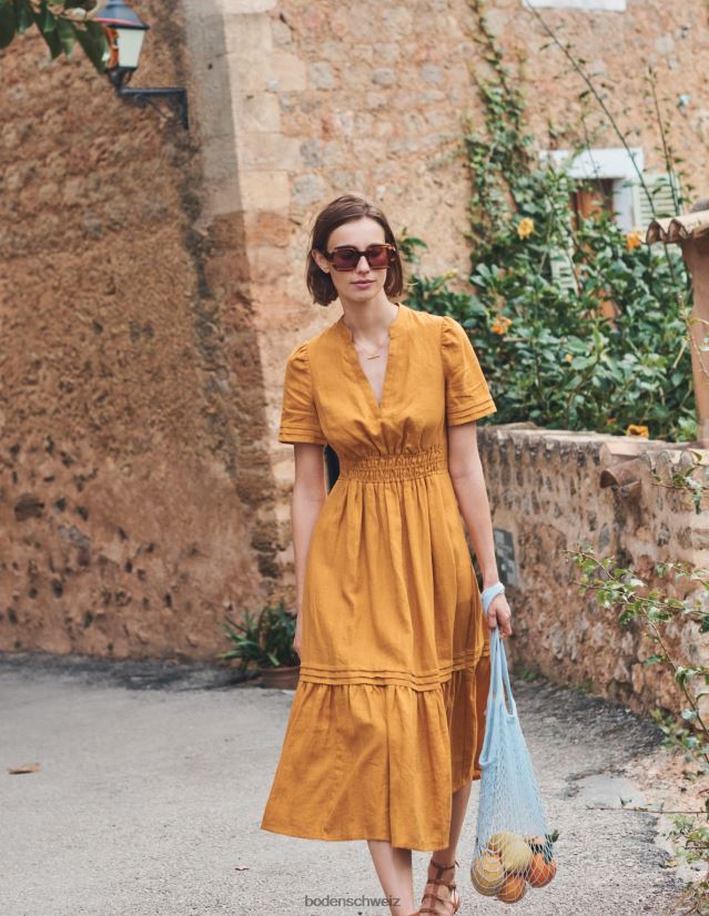 Boden Frauen Midikleid mit Biesen-Detail VH86PT75 Kleidung Gold ernten