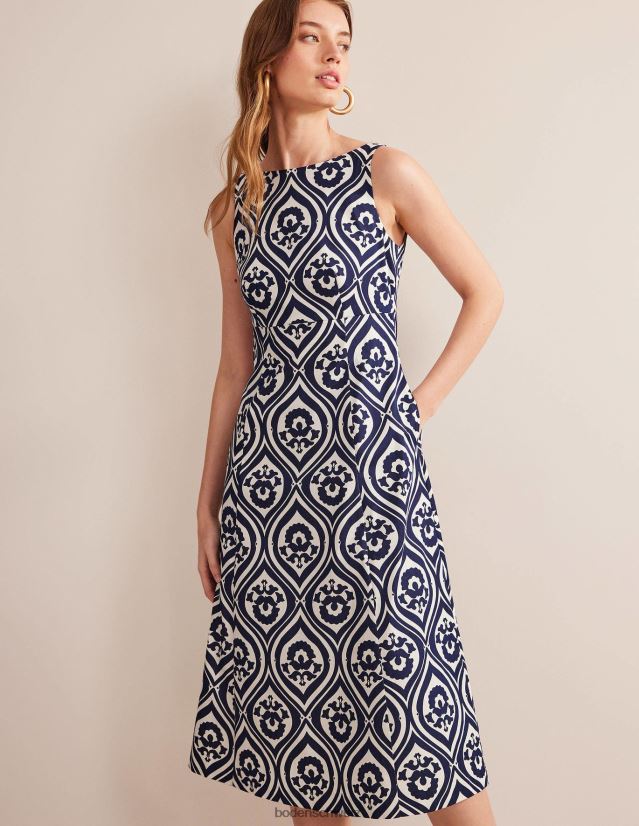Boden Frauen Midikleid mit Schlitzausschnitt VH86PT989 Kleidung Marine & Geo-Kaskade