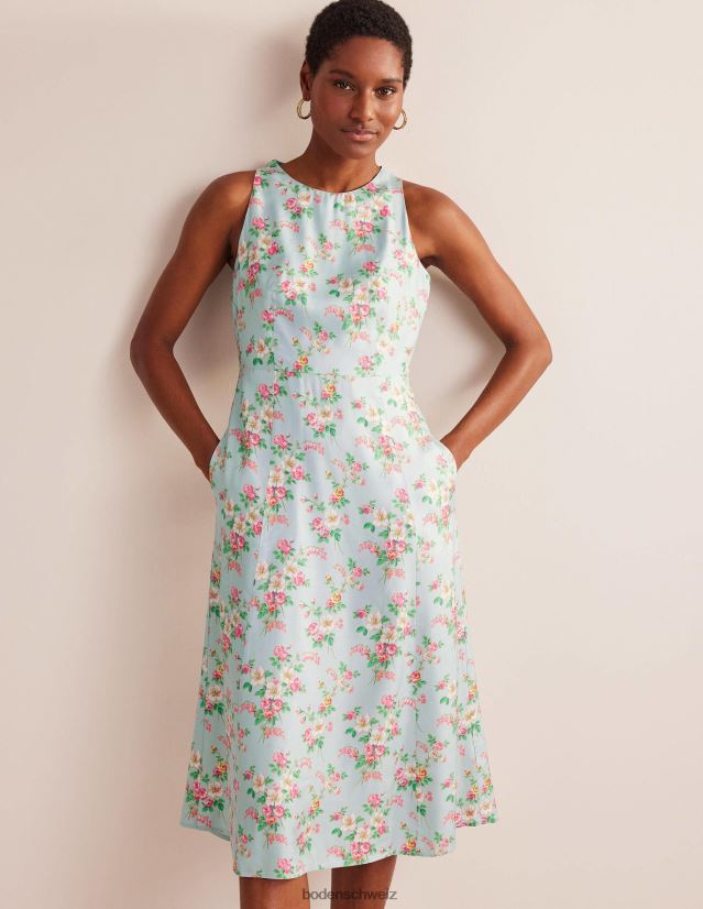 Boden Frauen Midikleid mit ausgestelltem Schnitt VH86PT1201 Kleidung blassgrün und Vintage-Blumenmuster