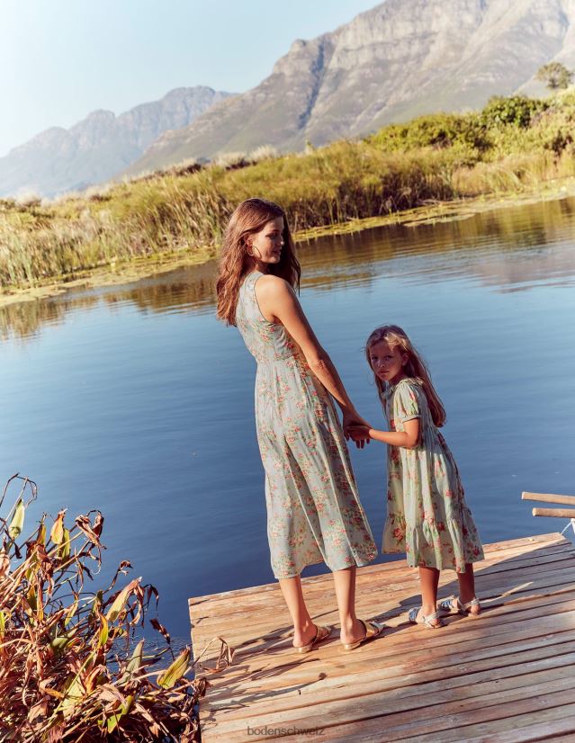 Boden Frauen Midikleid mit ausgestelltem Schnitt VH86PT1201 Kleidung blassgrün und Vintage-Blumenmuster