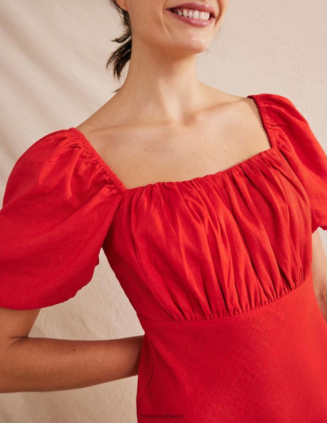 Boden Frauen Midikleid mit gerafftem Oberteil VH86PT1078 Kleidung Zinnoberrot