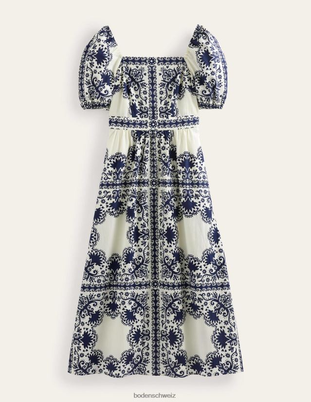 Boden Frauen Midikleid mit quadratischem Ausschnitt VH86PT1160 Kleidung Französisches Marineblau und Blumenmuster