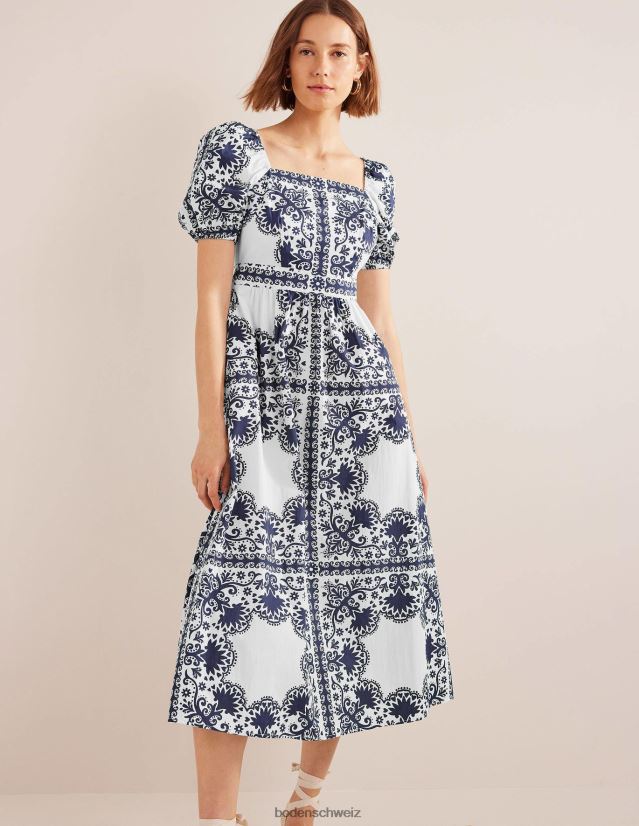 Boden Frauen Midikleid mit quadratischem Ausschnitt VH86PT1160 Kleidung Französisches Marineblau und Blumenmuster