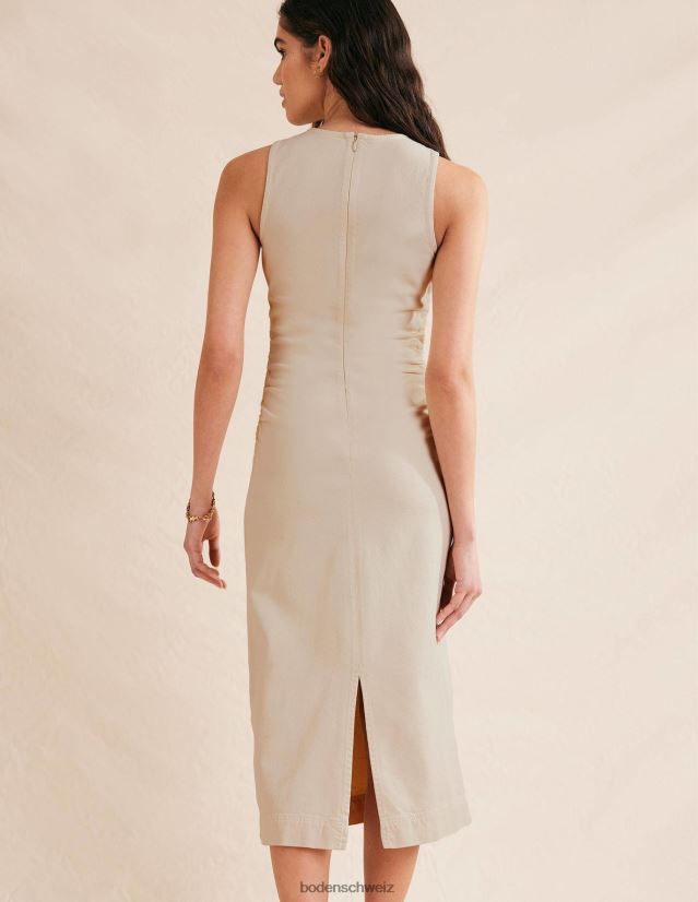 Boden Frauen Midikleid mit seitlicher Raffung und Säule VH86PT1304 Kleidung Ecru-Denim