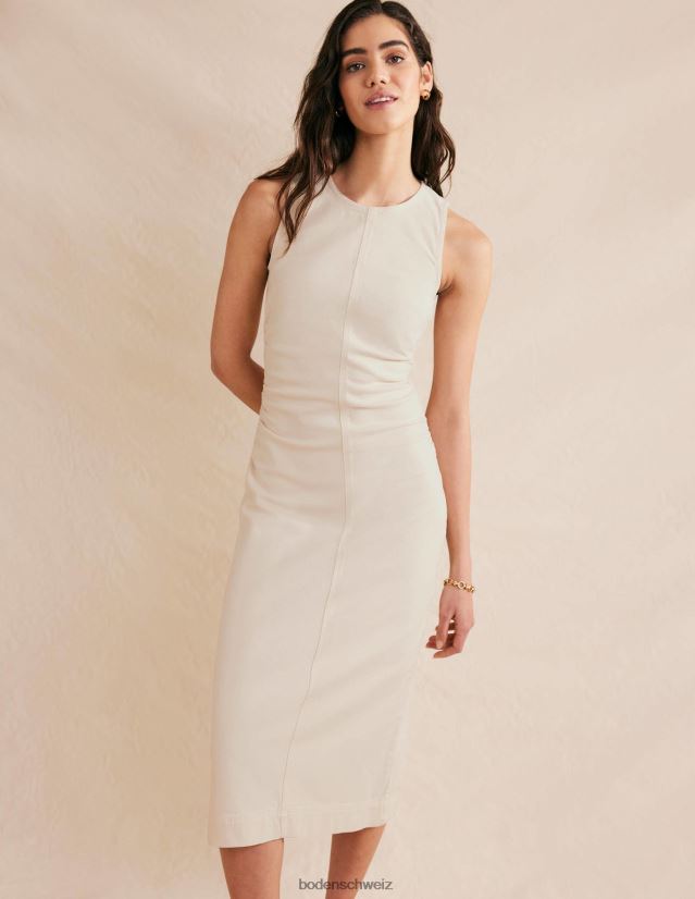 Boden Frauen Midikleid mit seitlicher Raffung und Säule VH86PT1304 Kleidung Ecru-Denim