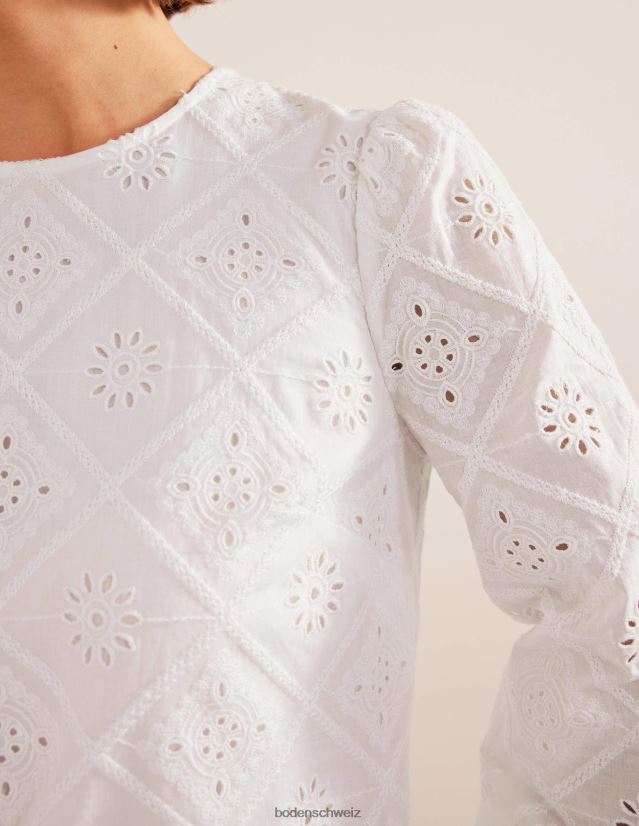 Boden Frauen Mini-Etuikleid mit Stickerei VH86PT1410 Kleidung Weiß