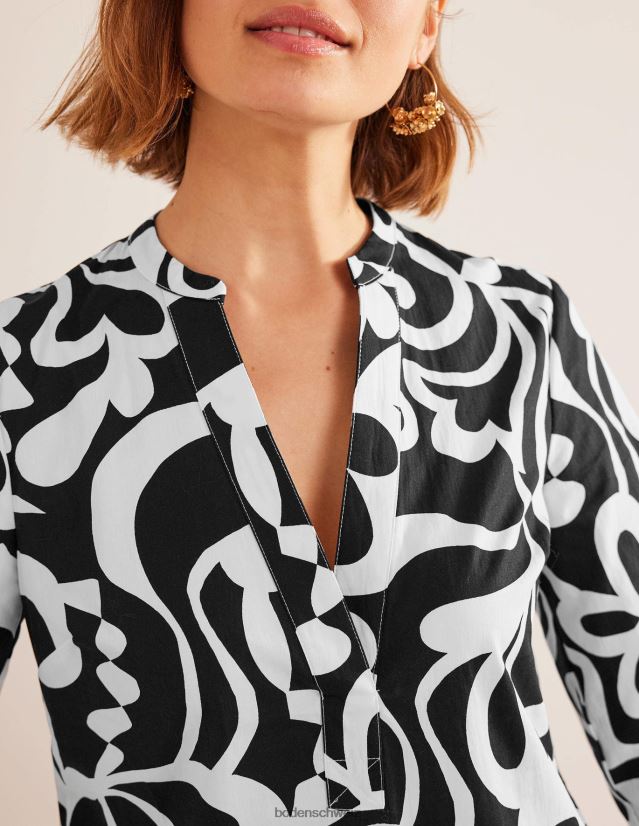 Boden Frauen Mini-Etuikleid mit eingekerbtem Ausschnitt VH86PT2147 Kleidung Schwarz und Azurblau