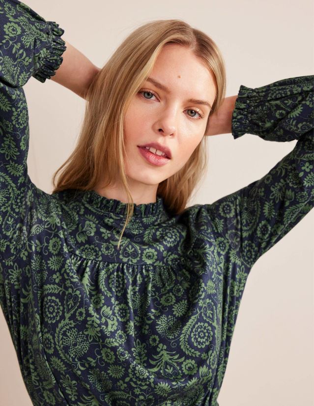 Boden Frauen Mini-Jerseykleid mit einfacher Passe VH86PT2118 Kleidung Saubohne und tropischer Charme