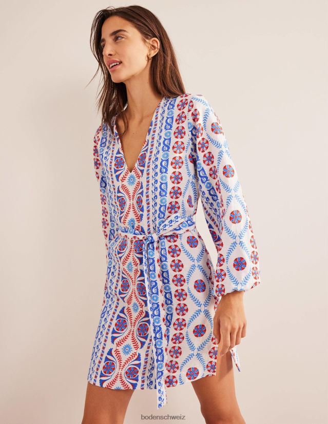 Boden Frauen Mini-Kaftan mit V-Ausschnitt und Taillenband VH86PT1139 Kleidung Wiesenfrühling & opulenter Streifen