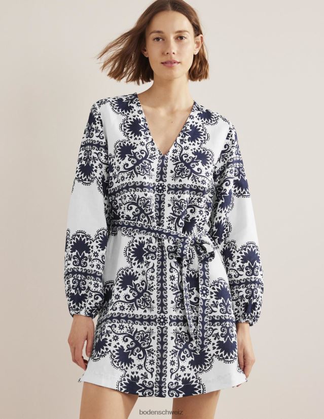 Boden Frauen Mini-Kaftan mit V-Ausschnitt und Taillenband VH86PT1184 Kleidung Marine- und Milos-Terrasse