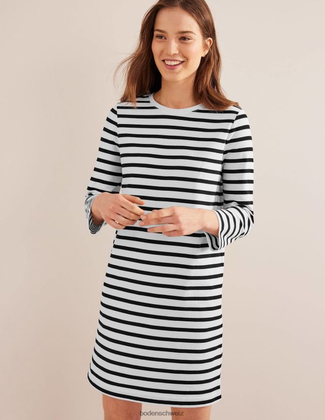 Boden Frauen Mini-T-Shirt-Kleid aus Jersey VH86PT1006 Kleidung Elfenbein und schwarzer Streifen