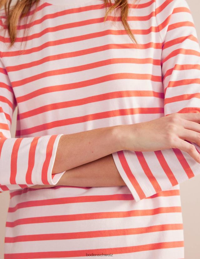 Boden Frauen Mini-T-Shirt-Kleid aus Jersey VH86PT1253 Kleidung Elfenbein- und Kakistreifen