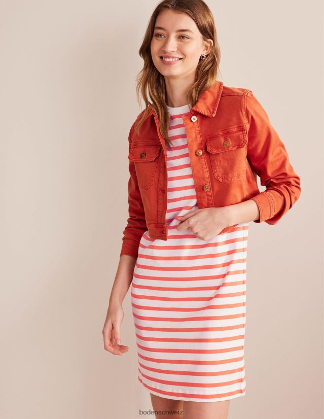 Boden Frauen Mini-T-Shirt-Kleid aus Jersey VH86PT1253 Kleidung Elfenbein- und Kakistreifen