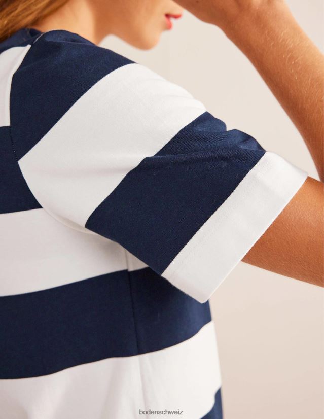 Boden Frauen Mini-T-Shirt-Kleid mit Rundhalsausschnitt VH86PT1061 Kleidung Elfenbein- und Marinestreifen