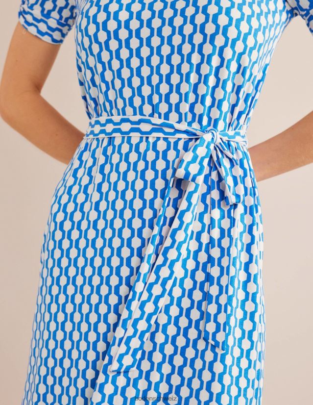 Boden Frauen Minikleid aus Jersey mit Knotendetail VH86PT977 Kleidung marokkanisches Blau und Geo-Azurblau