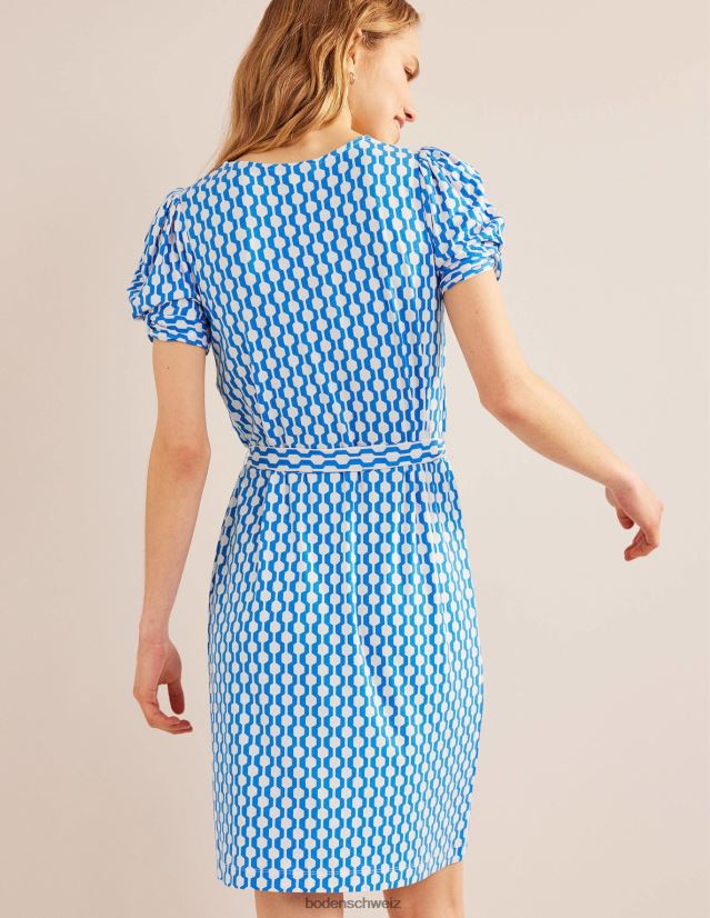 Boden Frauen Minikleid aus Jersey mit Knotendetail VH86PT977 Kleidung marokkanisches Blau und Geo-Azurblau