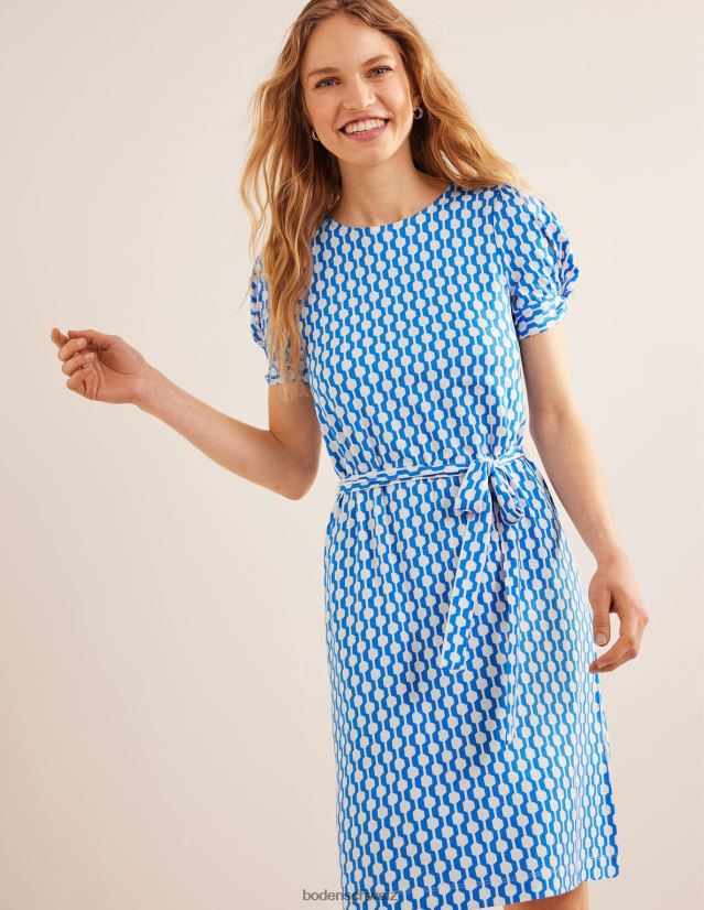 Boden Frauen Minikleid aus Jersey mit Knotendetail VH86PT977 Kleidung marokkanisches Blau und Geo-Azurblau