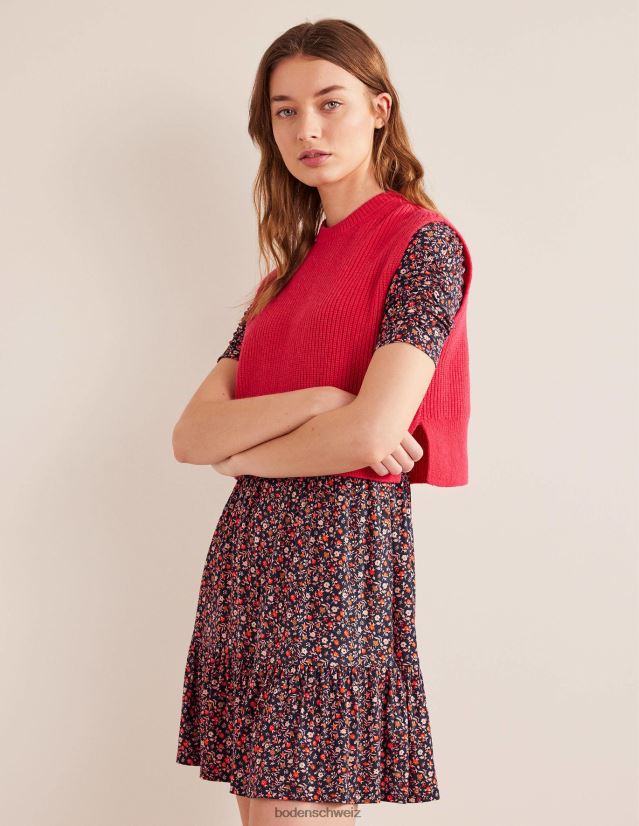 Boden Frauen Minikleid aus Jersey mit geraffter Brust VH86PT1240 Kleidung Rosa Sorbet und Blütenblätter