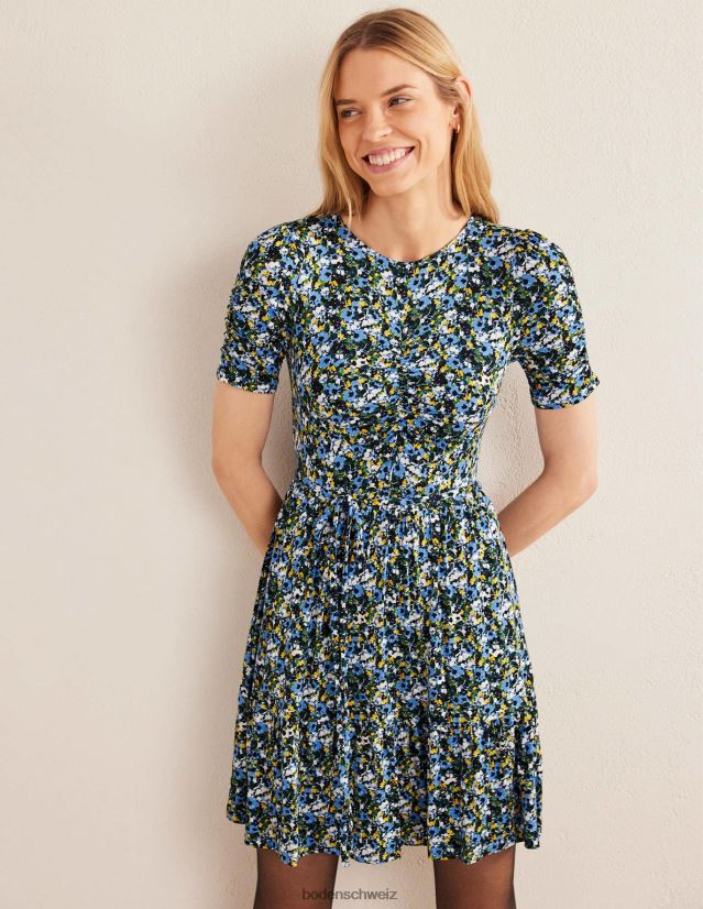 Boden Frauen Minikleid aus Jersey mit geraffter Brust VH86PT1509 Kleidung Leinsamen und malerisches Blümchen