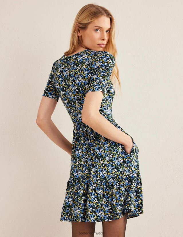 Boden Frauen Minikleid aus Jersey mit geraffter Brust VH86PT1509 Kleidung Leinsamen und malerisches Blümchen
