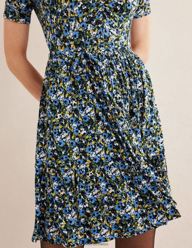 Boden Frauen Minikleid aus Jersey mit geraffter Brust VH86PT1509 Kleidung Leinsamen und malerisches Blümchen