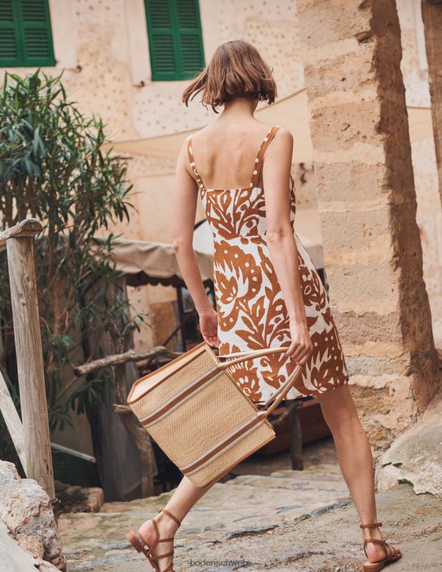 Boden Frauen Minikleid aus Leinen mit Trägern VH86PT12 Kleidung Kürbis- und Eichenterrasse