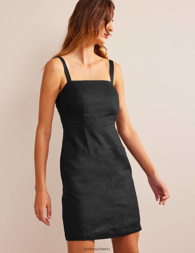 Boden Frauen Minikleid aus Leinen mit Trägern VH86PT585 Kleidung Schwarz