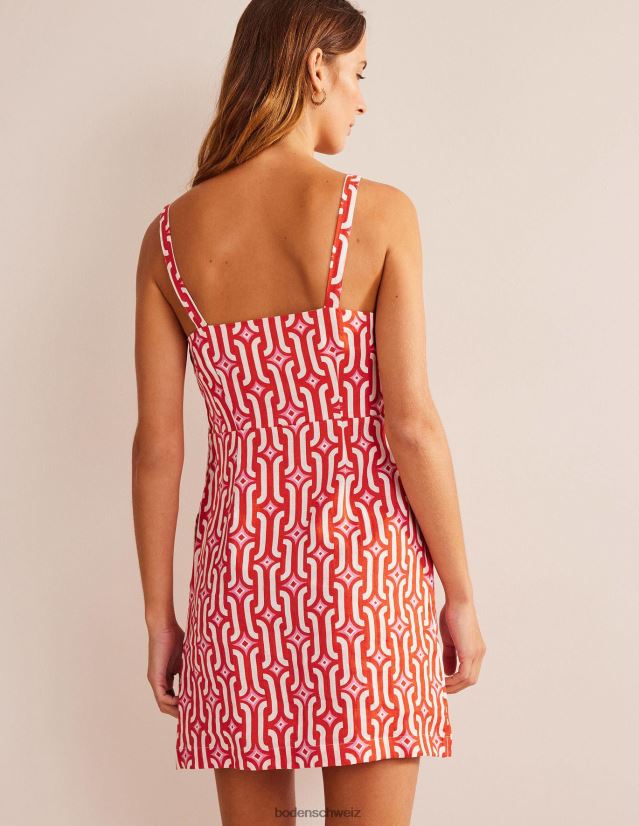 Boden Frauen Minikleid aus Leinen mit Trägern VH86PT90 Kleidung Blutorange und azurblaues Geo