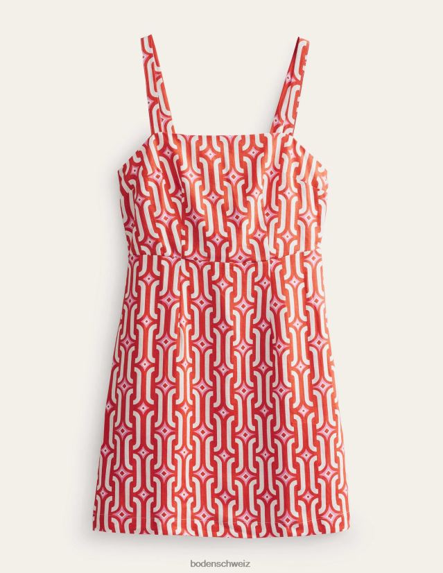 Boden Frauen Minikleid aus Leinen mit Trägern VH86PT90 Kleidung Blutorange und azurblaues Geo