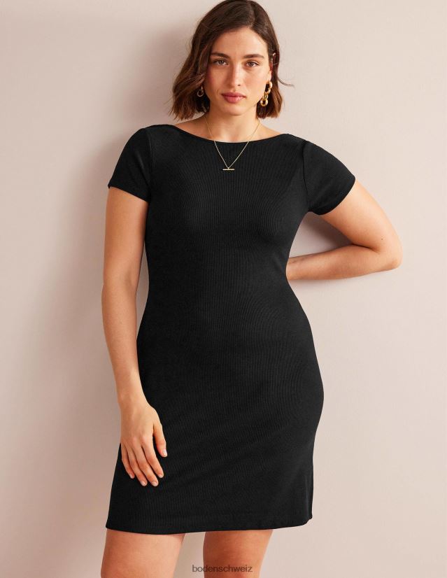 Boden Frauen Minikleid aus Rippjersey mit tiefem Rückenausschnitt VH86PT1029 Kleidung Schwarz