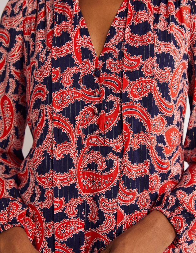 Boden Frauen Minikleid mit Bindekragen VH86PT1685 Kleidung Rot- und Paisley-Cluster