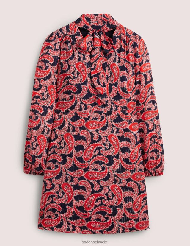 Boden Frauen Minikleid mit Bindekragen VH86PT1685 Kleidung Rot- und Paisley-Cluster