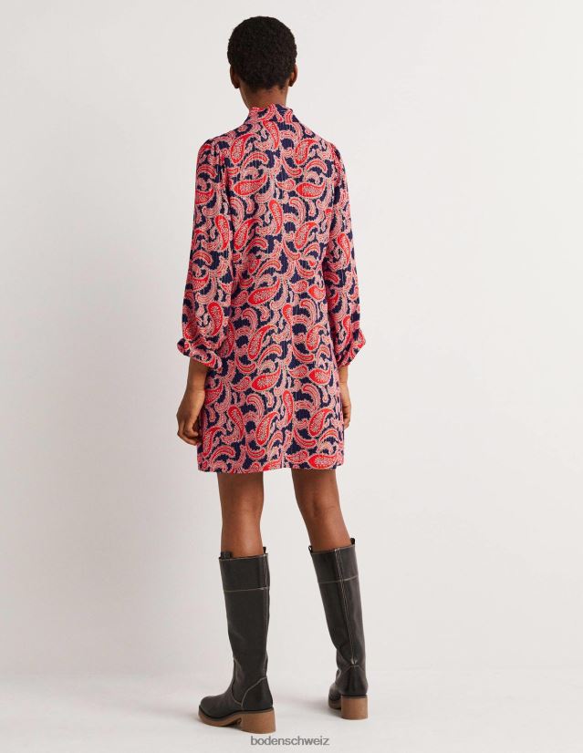 Boden Frauen Minikleid mit Bindekragen VH86PT1685 Kleidung Rot- und Paisley-Cluster