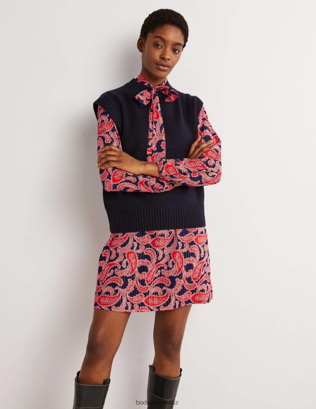 Boden Frauen Minikleid mit Bindekragen VH86PT1685 Kleidung Rot- und Paisley-Cluster