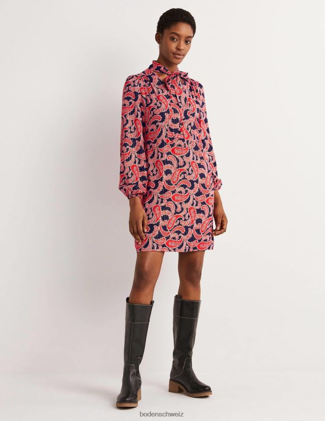 Boden Frauen Minikleid mit Bindekragen VH86PT1685 Kleidung Rot- und Paisley-Cluster