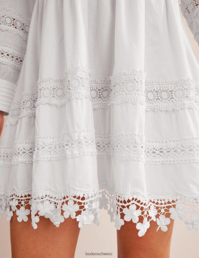 Boden Frauen Minikleid mit Spitzenbesatz VH86PT68 Kleidung Weiß