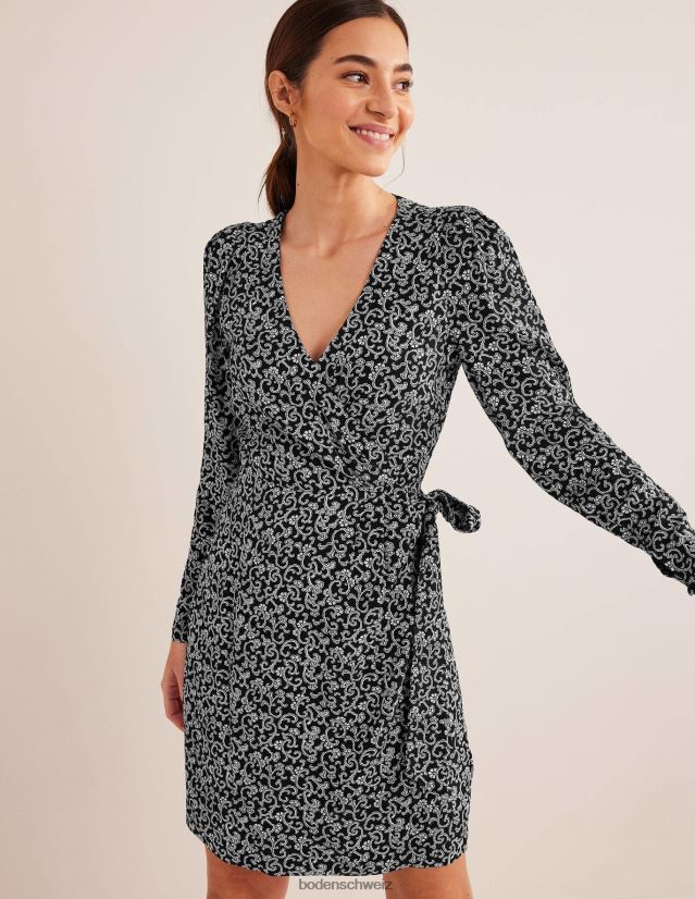 Boden Frauen Minikleid mit Wickeldetail VH86PT1702 Kleidung Schwarz & Wirbelzweig