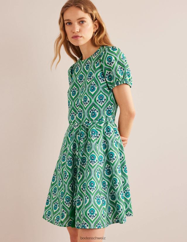 Boden Frauen Minikleid mit weitem Rock VH86PT1100 Kleidung Aquamarin & Geo-Kaskade
