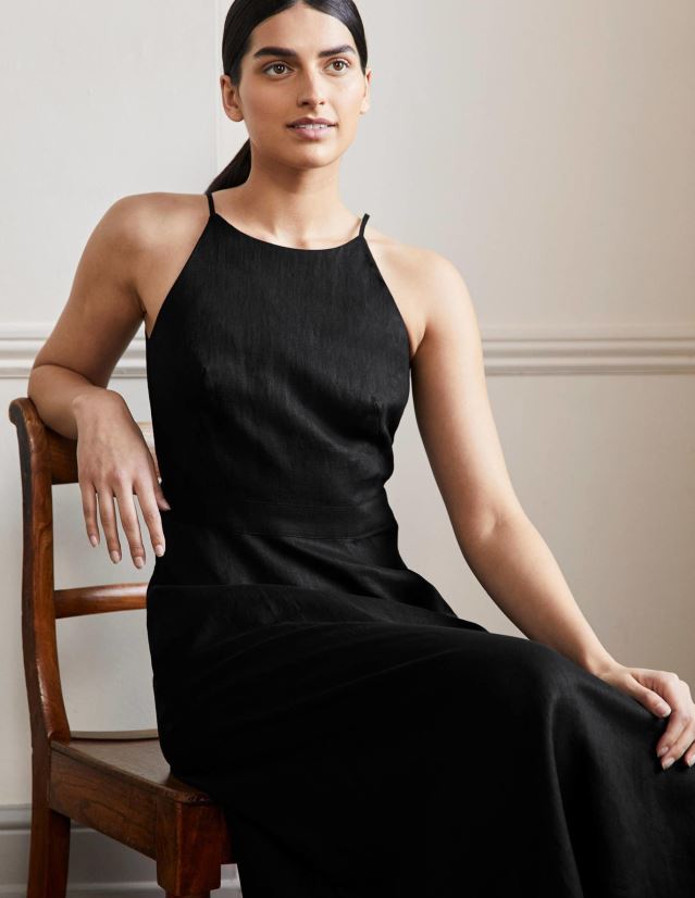 Boden Frauen Neckholder-Midikleid aus Leinen VH86PT79 Kleidung Schwarz