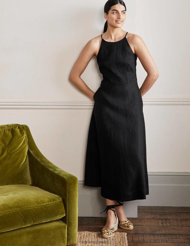 Boden Frauen Neckholder-Midikleid aus Leinen VH86PT79 Kleidung Schwarz