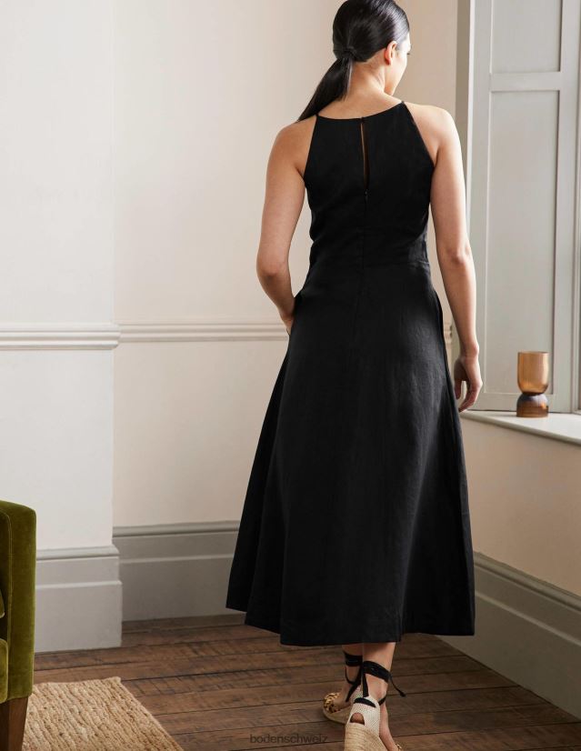 Boden Frauen Neckholder-Midikleid aus Leinen VH86PT79 Kleidung Schwarz