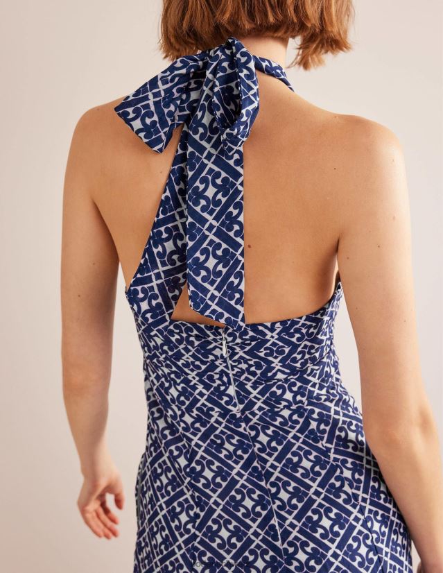 Boden Frauen Neckholder-Midikleid mit Cut-Outs VH86PT1183 Kleidung Preußischblau und ruhiges Geo