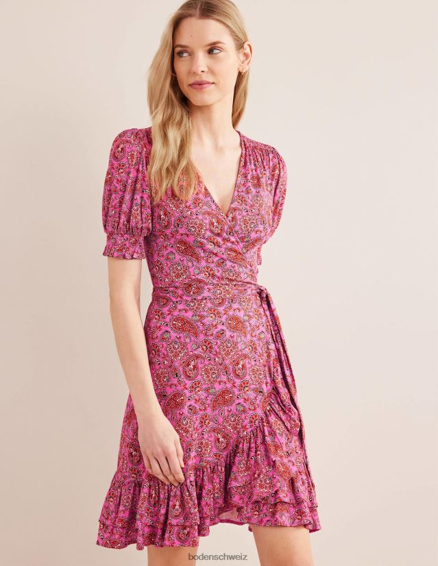Boden Frauen Rüschen-Wickelkleid aus Jersey VH86PT1067 Kleidung Karminrose und Paisley-Terrasse